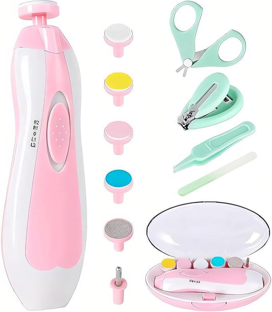 Qunlions life Baby Nail Trimmer Electric-12 in 1 Baby Nail Clippers Safe Baby Nail File Kit with a Nail Clipper, Scissor, Tweezers, and Nail Files