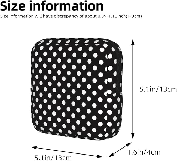 Polka Dot Black Polkadot Black And White Period Bag For Women,Portable Sanitary Napkin Period Pad Pouch For Purse, Small Make Up Bags