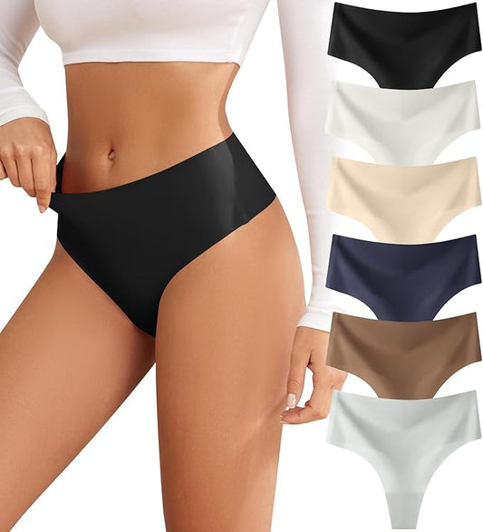 oshkang Thongs for Womens High Waisted Seamless for Women Underwear Sexy Breathable Panties 6 Pack