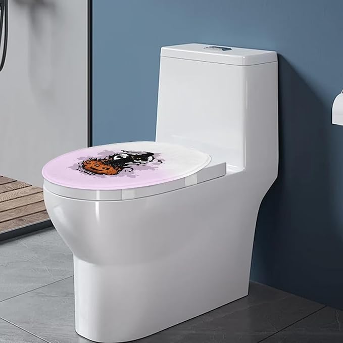 Halloween Cat Toilet Seat Cover, Fits Most Most Round, Elongated and Oblong Lid, Bathroom Accessories Elastic Band at the Bottom Toilet Lid Cover