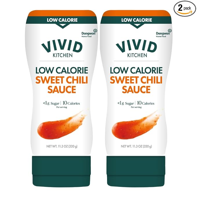 VIVID KITCHEN Low-Calorie Sweet Chili Sauce - 2 Pack - Low Sugar, 10 Cal/Serving - No Preservatives or MSG - Easy Squeeze Bottle - Healthy Asian-Inspired Sauce for Dipping, Stir-Fry, and More