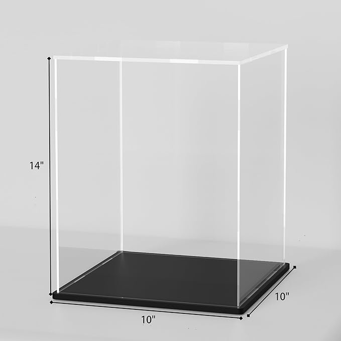 Acrylic Display Case for Collecibles, Clear Square Acrylic Box for Figures Statues Toys and Trophy, 10" L x 14" W x 14" H