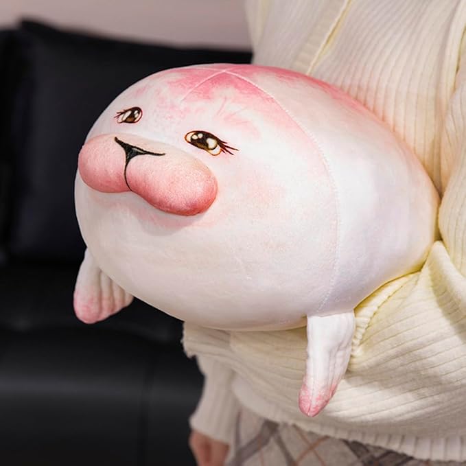 ELAINREN Ultra-Soft Pink Seal Plush Pillow Fluffy Sea Lion Stuffed Ocean Toy Lovely Marine Walruses Plushie Cushion Decor Gifts/15.7''