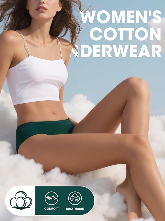 Womens Underwear Cotton Panties Soft Low Waist Hispter Breathable Stretch Ladies Bikini Underwear 6 Pack