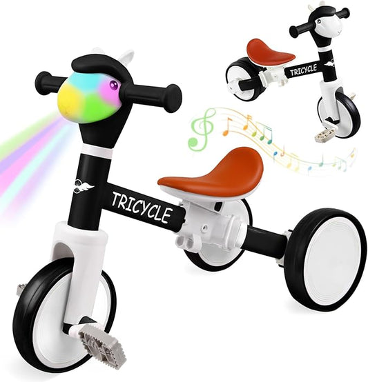 Toddler Balance Bike with Light & Music, Tricycle for Toddlers 1-5 Year Olds, Toddler Tricycle for Boys Girls, Kids Bicycle with Removable Pedal, Birthday Gifts for 1 2 3 4 5 Year