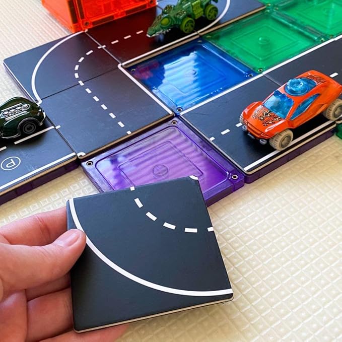 Learn & Grow Magnetic Tiles Road Toppers Set - 40PCs Road Expansion Pack (Tiles not Included), Magnet Car Play Accessories, STEM Building Toy - Construction Toys for Toddlers & Kids Age 3+