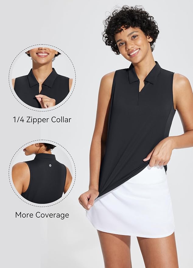 baleaf Women's Golf Shirts Sleeveless Polo Racerback with Zipper Collar | Upf 50+ Sun Protection; Racerback for Free Movement; Quick-Dry and 1/4 Zipper Collar.Perfect for Golf, Tennis and Pickleball
