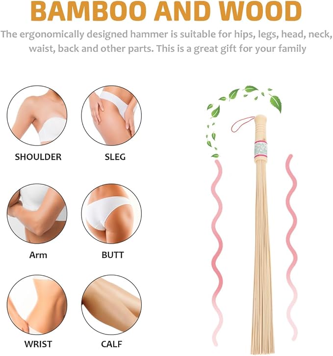 FOMIYES 2Pcs Bamboo Massage Sticks for Back, Neck, Shoulder, and Legs - Ergonomic Design, Lightweight, Portable Self Massage Tools