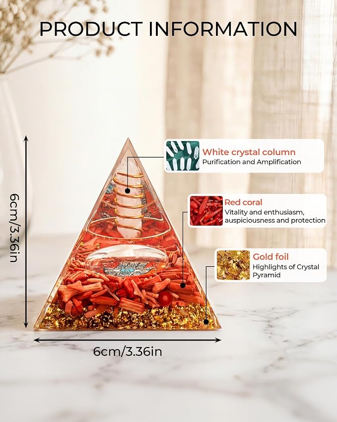 Hand of Fatima - Orgone Pyramid with Healing Crystals - Energy Generator for Positive Vibe, Stress Relief & Chakra Reiki Meditation - Pyramid Decor - Spiritual Gift for Success, Wealth & Prosperity