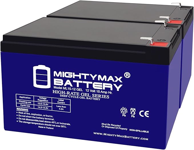 Mighty Max Battery 12V 15AH Gel F2 Replacement Battery Compatible with Little Tikes H2 Toy Car - 2 Pack