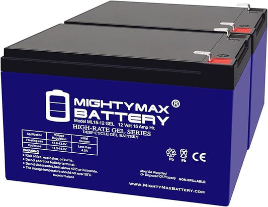 Mighty Max Battery 12V 15AH Gel F2 Replacement Battery Compatible with Little Tikes H2 Toy Car - 2 Pack