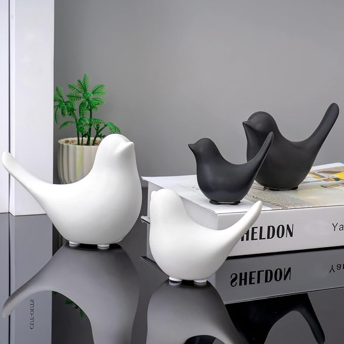 FANTESTICRYAN Small Birds Statues Home Decor, Modern Style, White, M&XL | Ceramic Animal Figurines, Set of 2 Decorative Ornaments, For Living Room, Bedroom, Office Desktop, Cabinets, Coffee Bar