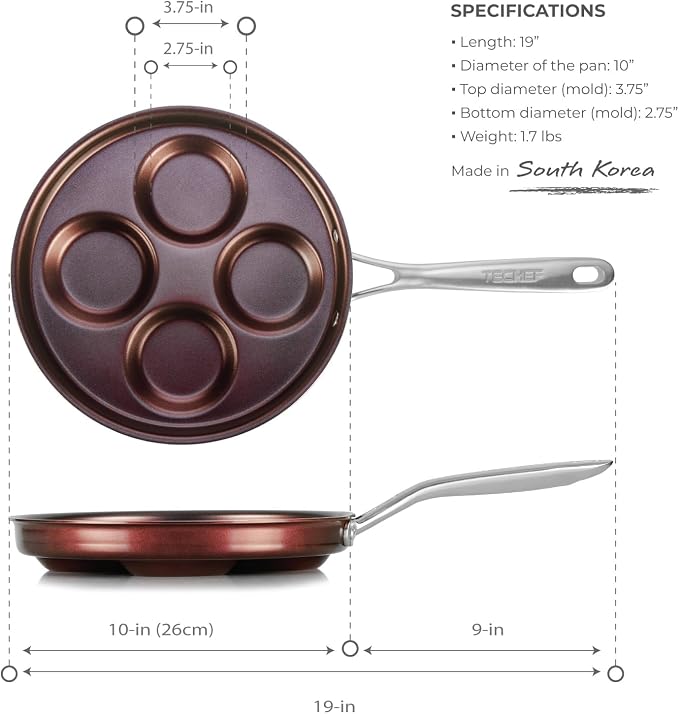 TECHEF - Egg Pan Nonstick, Aluminium Plett Pan, 4 Egg Frying Pan for Perfect Breakfast Eggs, Pancakes, Hamburgers & More, Non Toxic PFOA-Free, Easy to Clean, Made in Korea (No Induction)