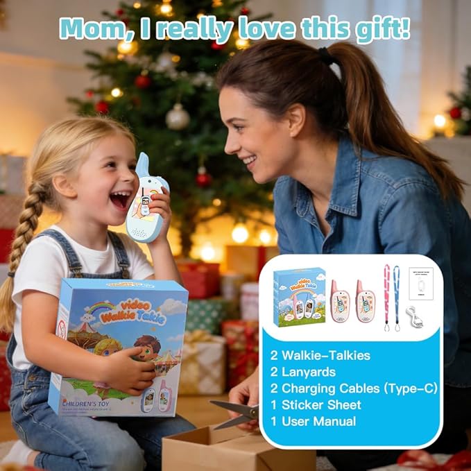 Video Walkie Talkies for Kids, 2 Pack 720P Video Walkie Talkies Rechargeable Video Intercom Toy with Camera & Voice Chat, Toys Gifts for Family, Camping, Hiking for Boys Girls Ages 3-12 (Pink-Pink)