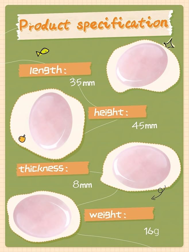 Thumb Worry Stone Rose Quartz Crystals Pink Healing Stones Palm Natural Mental Health Stress Relief Depression Gemstones Reiki Trinket Anxiety Relief Items Mother's Day Gifts for Women