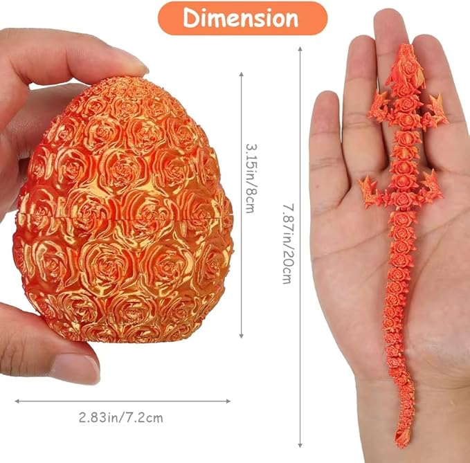 4-PCS 3D Printed Dragon Egg with Dragon Inside, Rose Pattern Desktop Decor, Articulated Dinosaur Fidget Toy – Halloween for Kids