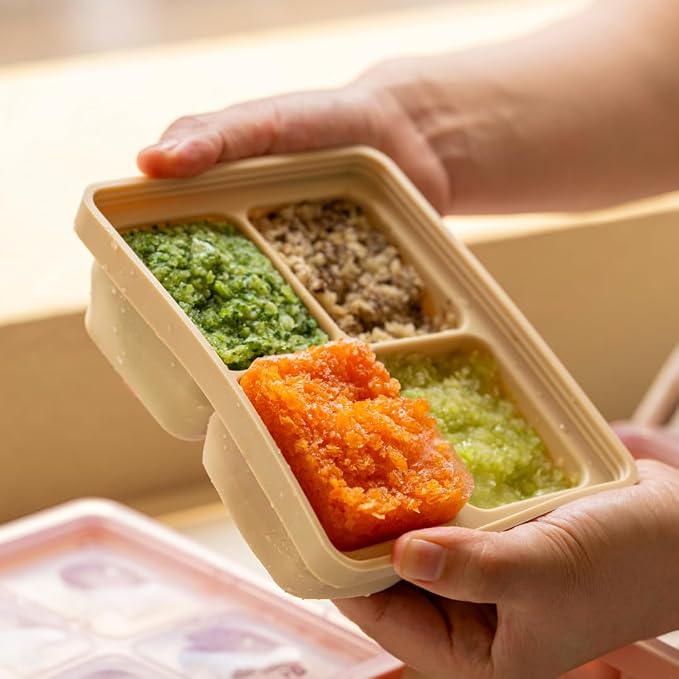 Silicone Freezer Tray, Made in Korea, Meal Prep & Food Storage Cubes with Lid for Purees, Soups, Fruits, Vegetables, Breastmilk (Terracotta Rose, 4 Cube - 12.17oz)
