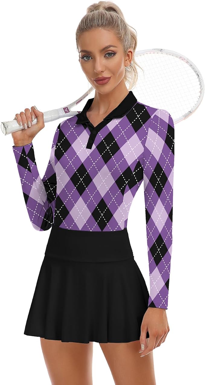 Soneven Womens Golf Shirts Moisture Wicking V Neck Long Sleeve Polo Shirts Collared Tops