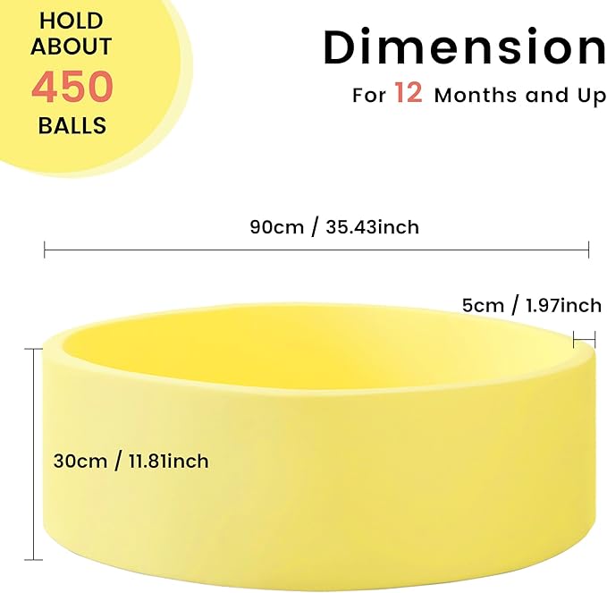 Ball Pit for Toddlers 35.43''x11.81 Baby Ball Pits Soft Memory Foam Ball Pit Round Kids Play Ball Pool Ideal Gift for Girls and Boys (Yellow, NO Balls)