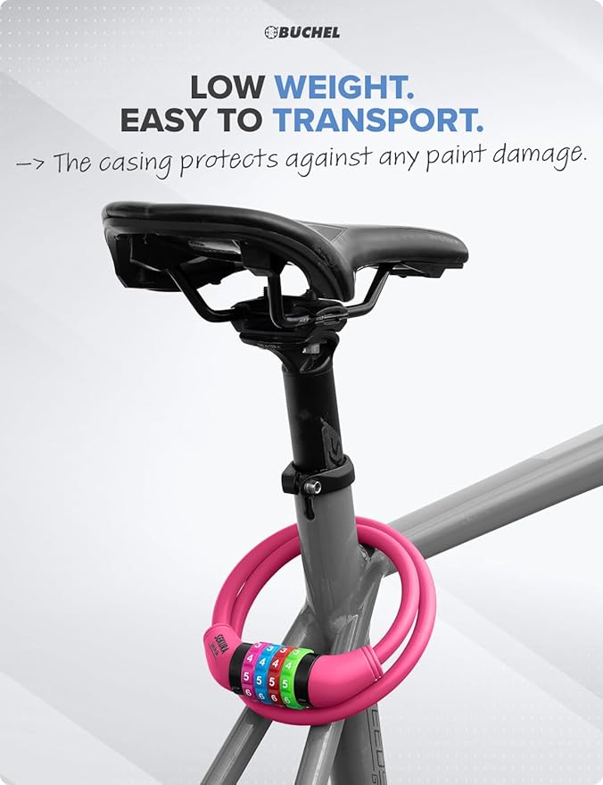 Büchel Bike Locks Cable for Kids - Colorful & Keyless - Secure Your Child's Bike - Easy-to-Use Bicycle Accessory, High Security 5 Digit Resettable Combination Coiling Bicycle Lock, Anti Theft