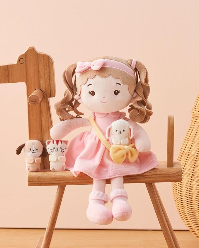 LeyaDoll Soft Baby Doll Toys (16''), My First Baby Rag Doll for 1 Year-Old Girl Birthday Gift, Christmas Plush Toys Gift for Toddler Kids Infants-Daydream-Milly and Her Pet-Bunny