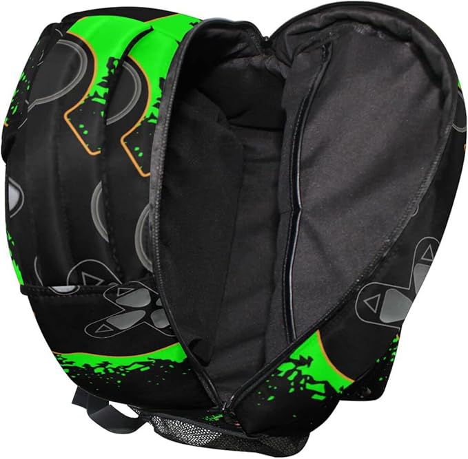 Green and Black Video Game Boys Girls Kids School Backpacks Bookbag, Elementary School Bag Travel Backpack Daypack