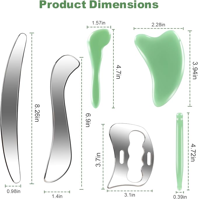 Stainless Steel Muscle Scraper Tool 6 in1 Gua Sha Facial Tools Body Gua Sha Tools Jade Stone Point Massage Tool Scraper Tool Massage Used for Face, Back, Legs, Arms,Neck,Shoulder