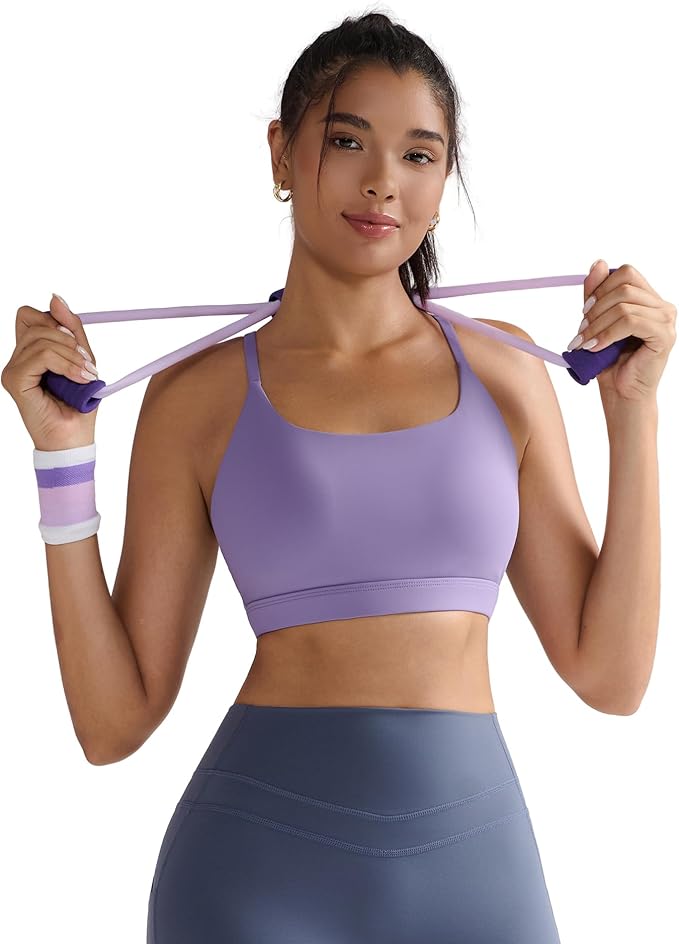 RUNNING GIRL Sports Bras for Women,Light Impact Molded Cup Strap Sports Bra with Sewn in Pads,Best for A-C Cup