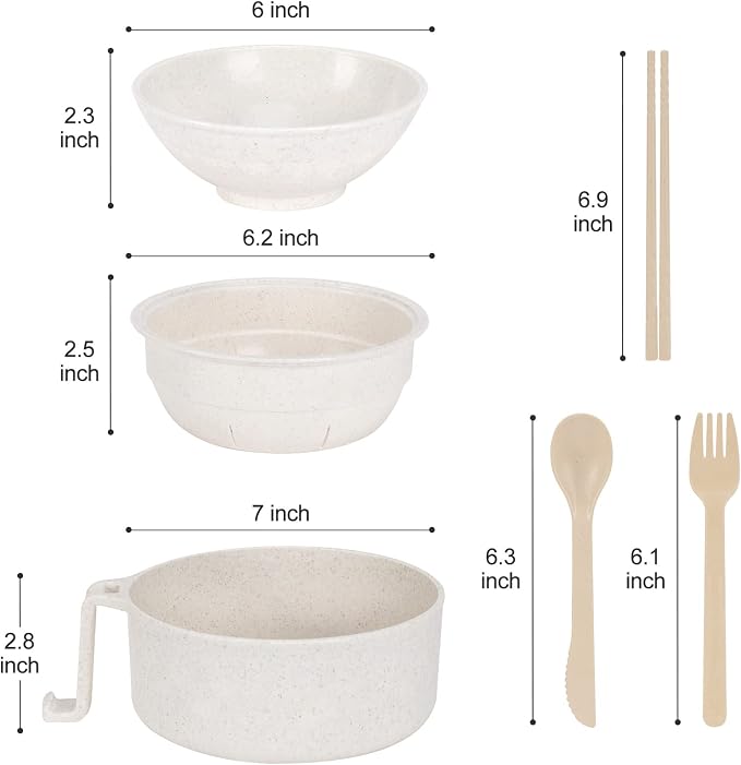 Microwave Ramen Cooker,Ramen Bowl Set,Noodle Bowl With Chopsticks and Spoon,College Dorm Room Essentials for Girls for Boys, Apartment Essentials, Dishwasher-Safe,BPA-Free. (white)