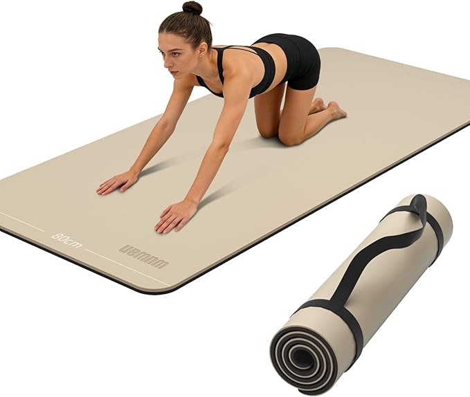 Wide Yoga Mat-80cm Extra Thick 1/3'' Fitness Exercise Mat Carry Strap
