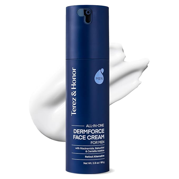TEREZ & HONOR 6-in-1 Face Cream for Men: Korean DermForce Anti-Aging Moisturizer with Niacinamide, Bakuchiol & 5-CICA – Hydrates, Smooths & Helps Reduce Wrinkles, Dark Circles & Eye Bags – 2.8 oz