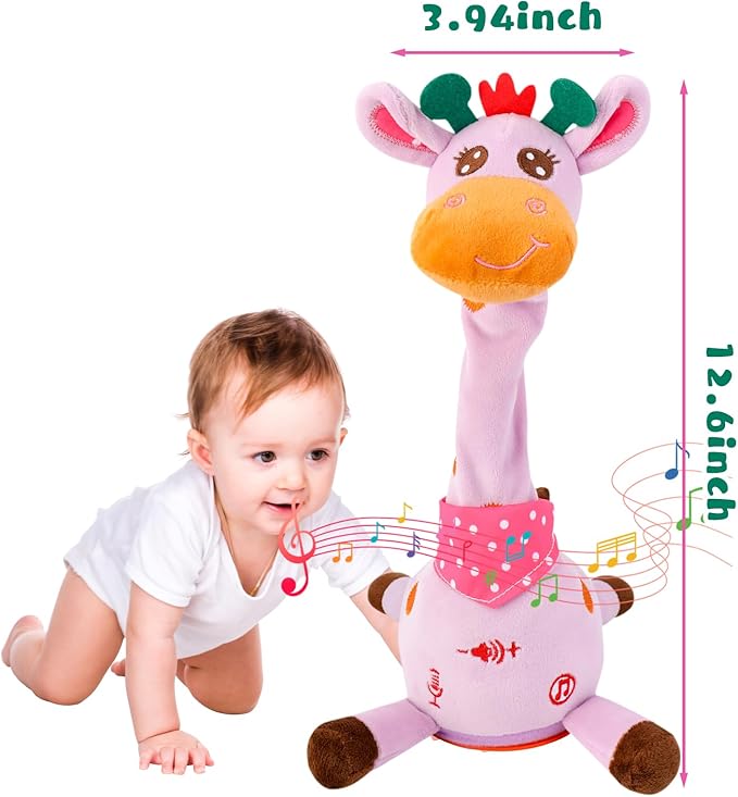 MIAODAM Dancing Giraffe Singing 10 Children's Song, Stuffed Baby Toy Repeats What You Say, Colorful Glowing Plush Interactive Toys (Purple Giraffe)