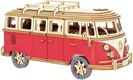 3D Adult and Children's Wooden Puzzle, 3D Puzzle, 3D Camping car Wooden, Puzzle Model, Manual Assembly, Hands-on Practice of Thinking, DIY Home Decoration, (Camping car (red))