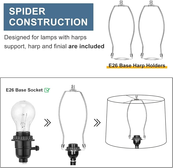 Drum Lamp Shades Set of 2, 11.6"Top x 12.6"Bottom x 9.8"High, Gray | Natural Linen Lamp Shades for Table Lamps, Bedside Lamps, Floor Lamps, Spider, Harp Holders Included, Easy Assembly Required