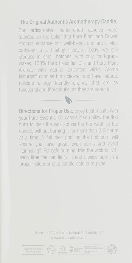 Aroma Naturals Essential Oil Scented Pillar Candle, Tranquility, 2.75 Inch X 5 Inch, Lavender, 1 Pound