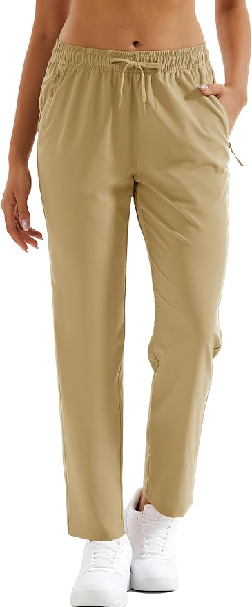 MAGCOMSEN Women's Hiking Pants Lightweight Quick Dry UPF 50 Water Resistant Elastic Waist Golf Travel Pants Zip Pockets