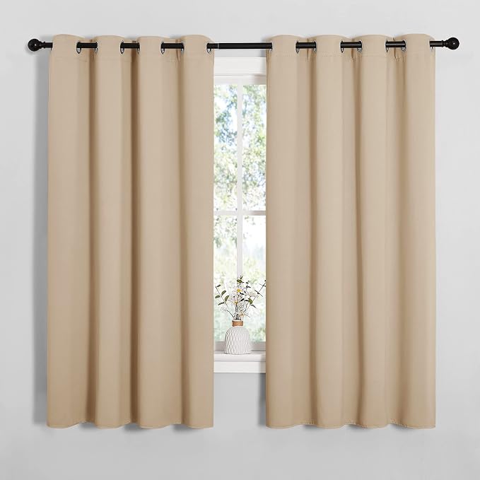 NICETOWN Room Darkening Curtain Panels for Cafe, Thermal Insulated Grommet Room Darkening Draperies/Drapes for Window (Biscotti Beige, 2 Panels, W55 x L68 -inch)