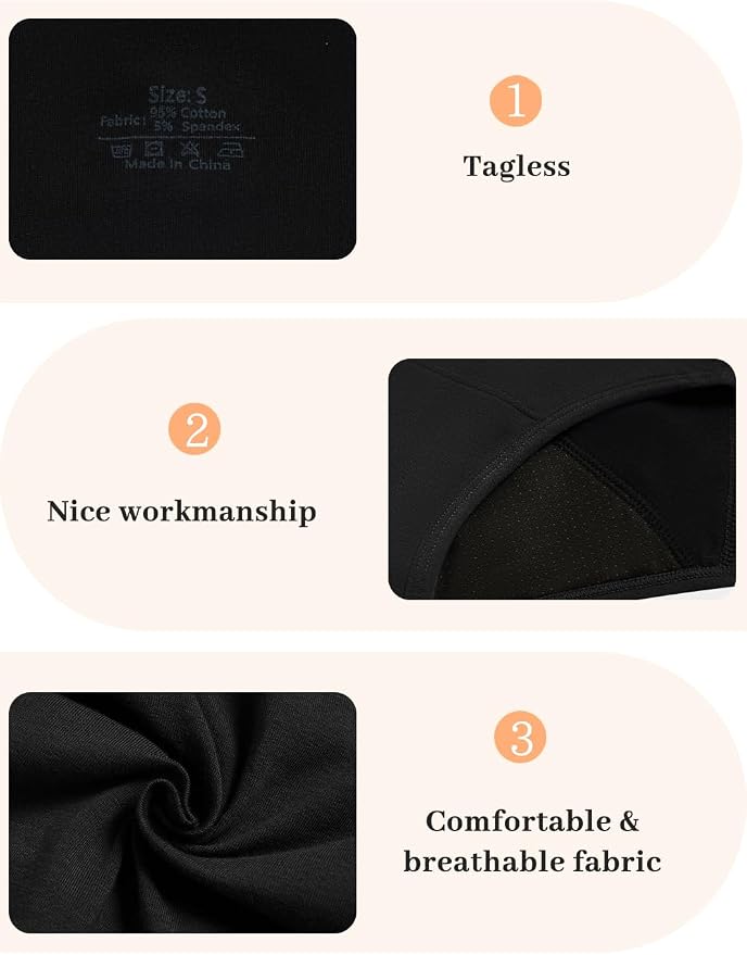 Allbase Incontinence Underwear for Women High Absorbency Period Panties Ladies Leakproof Protective Menstrual Postpartum Bladder Control Washable Cotton Briefs Black Multipack Plus Size
