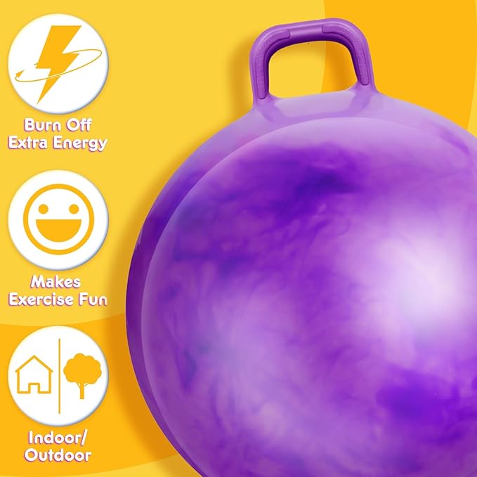 Lewtemi Hopper Ball, Hopping Toys for Adults, 18 Inch Bouncing Ball Hippity with Handle Rubber Hop, Jumping Exercise with Air Pump for Outdoors Games Toys(Gradient Purple,22 Inch)