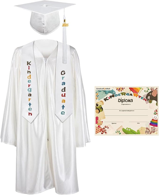 GraduationMall Kindergarten Graduation Cap Gown Stole Package with 2025 Tassel, Certificate