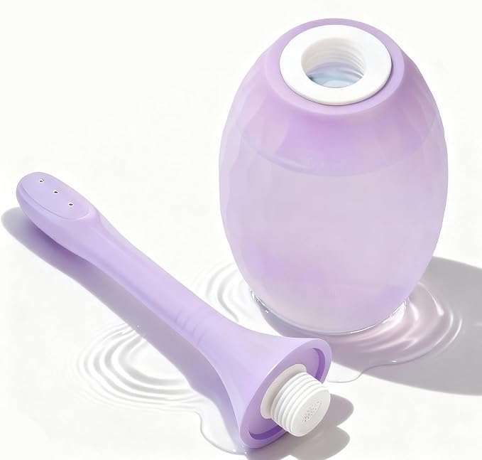Enema Bulb Anal Douche Bottle for Colon Cleanse Men Women, Shower Enema Kit | Purple Enema with Lube Anal Cleanse Douche for Women, Removable Nozzle Connects to Shower Hose, Unlimited Water