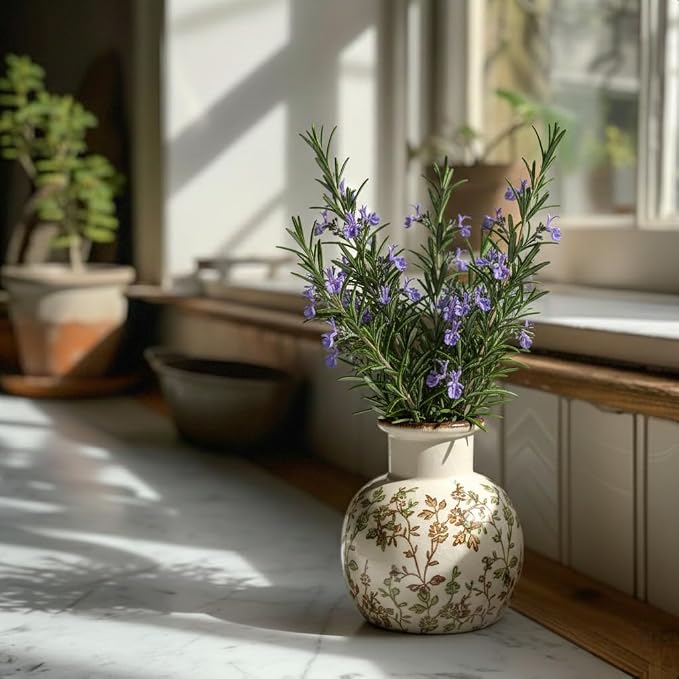 SIDUCAL Ceramic Green and Beige Antique Vase, 5.91 Inch Retro Ice Cracked Chinoiserie Floral Vase, Rustic Farmhouse Vases for Home Decor, Bookshelf, Office, Garden, Chinoiserie Decor, Tuscan Decor