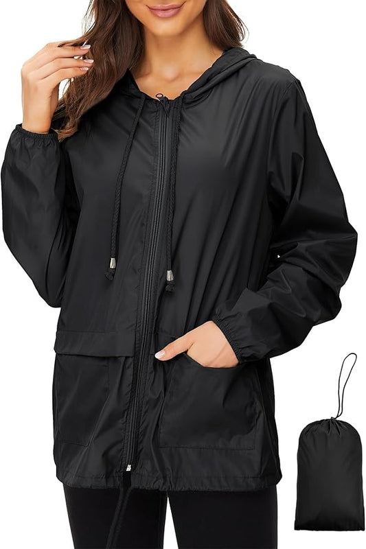 Zando Lightweight Rain Jacket Women Packable Waterproof Raincoat with Hood | Windbreaker Jacket Women, Light Raincoats for Drizzle, Rain Coats for Travel, Hiking and Commute