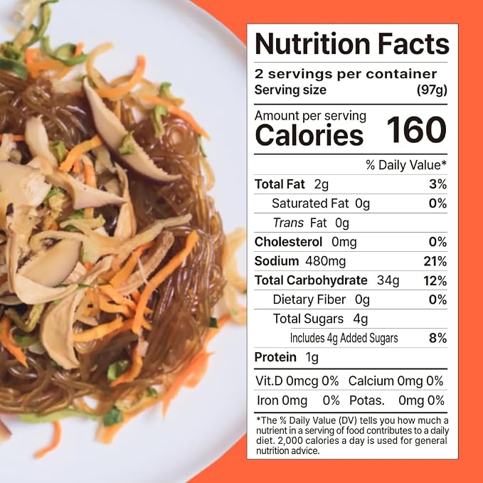Chaego Japchae Korean Glass Noodles Stir-Frying Vegan Asian Prepared Meals Self Heating Instant 2 serving