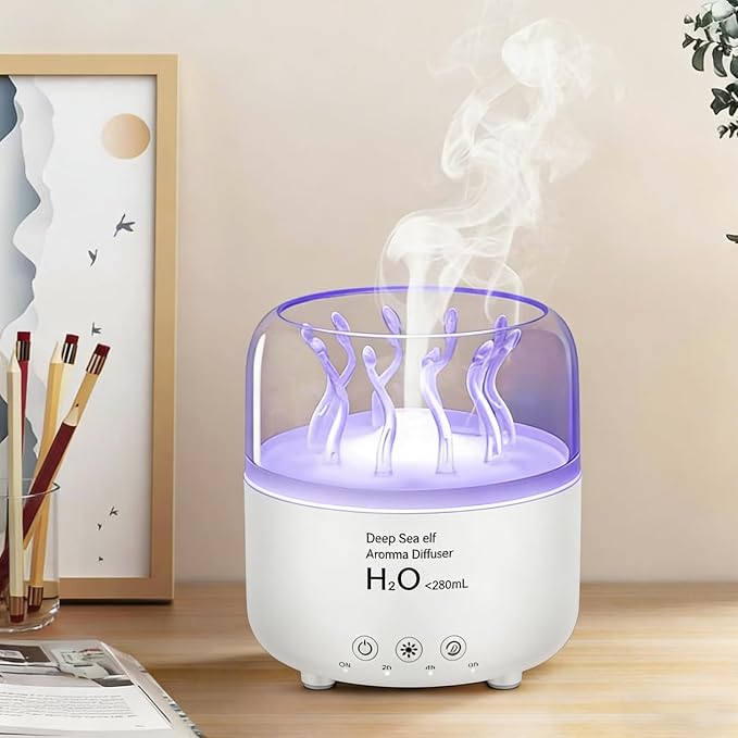 Morbou Essential Oil Diffuser with Jellyfish Spray & Sea Anemone Rotation, 280ml Ultrasonic Aromatherapy Machine,7-Color LED Night Light Quiet Mist for Bedroom, Remote Control (White)