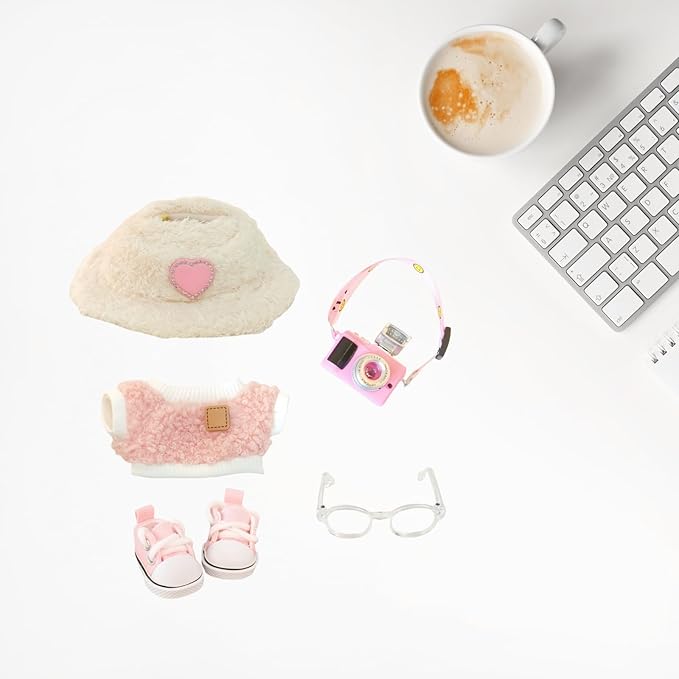 Clothes Set for Dolls Accessoriess (No Doll), Cute Kawaii Outfit Set 5 Pieces for 15cm 17cm Doll, Dress Up Doll Clothing Set Replacement with Hat Glasses Sweater Shoes