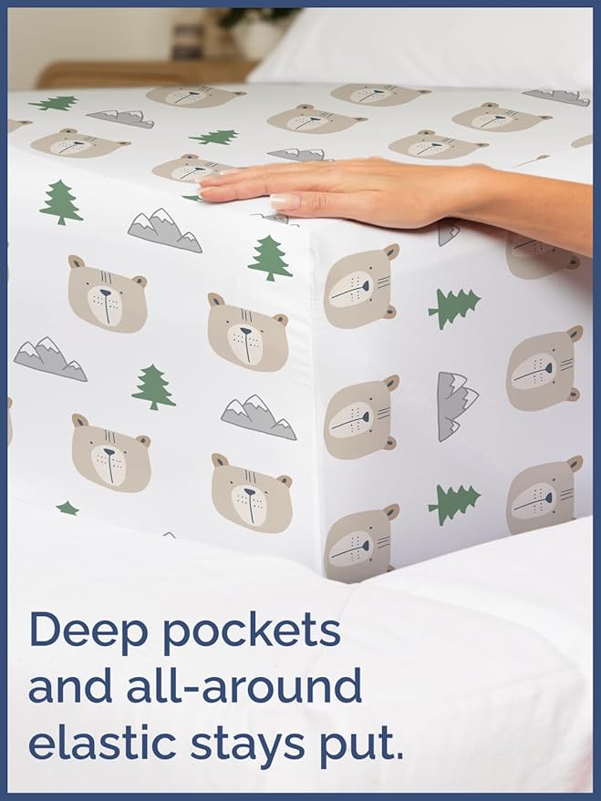 Kids Twin XL Size Bed Sheet Set - 3 Piece Kids Loft Bed Sheets - Bear Forest Nature Themed Bedding - Soft, Cute - Breathable & Machine Washable - Cute Animal Bed Set for Boys, Girls, Teens & Toddlers