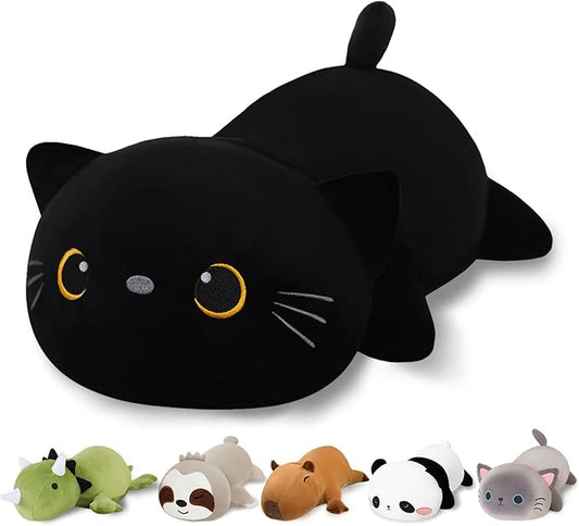 Weighted Black Cat Stuffed Animals, Cute Weighted Black Cat Plush, Soft Stuffed Weighted Plushie Pillow Gifts for Girls Boys(13.8" 1.6Lbs)