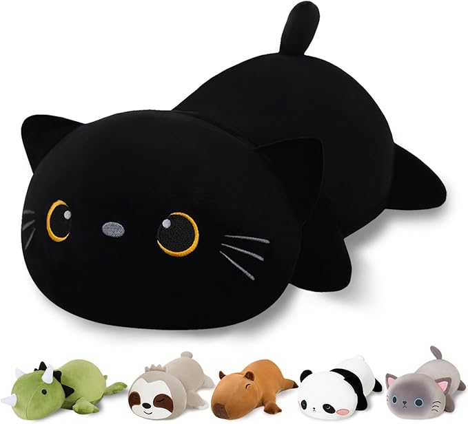 Weighted Black Cat Stuffed Animals, Cute Weighted Black Cat Plush, Soft Stuffed Weighted Plushie Pillow Gifts for Girls Boys(23.6" 3.1Lbs)