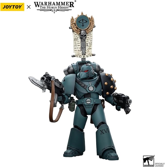 Joytoy Warhammer The Horus Heresy Sons of Horus 1:18 Action Figure Mecha Joy Toy MKVI Tactical Squad Legionary with Legion Vexilla Collection Model Anime 4.88 inch
